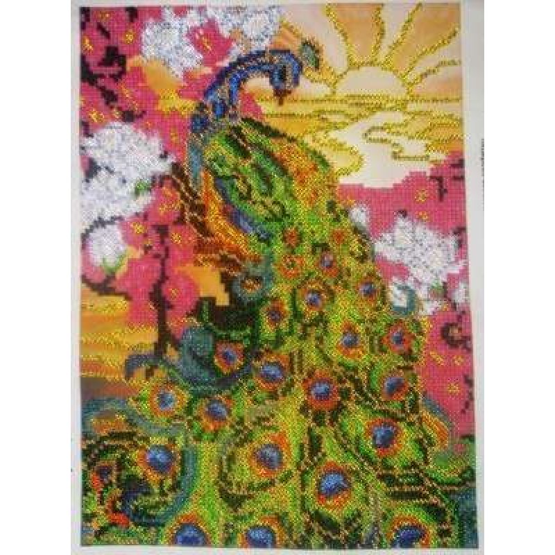 Bead Embroidery Kit on Art Canvas "Peacock"