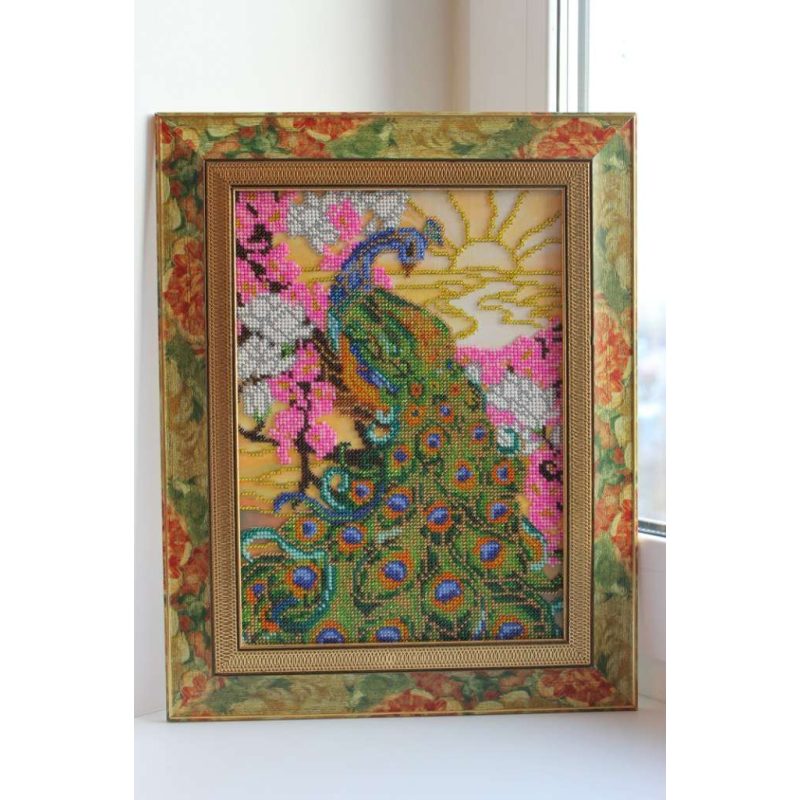 Bead Embroidery Kit on Art Canvas "Peacock"