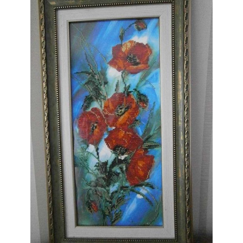 Bead Embroidery Kit on Art Canvas "Poppy dawn"