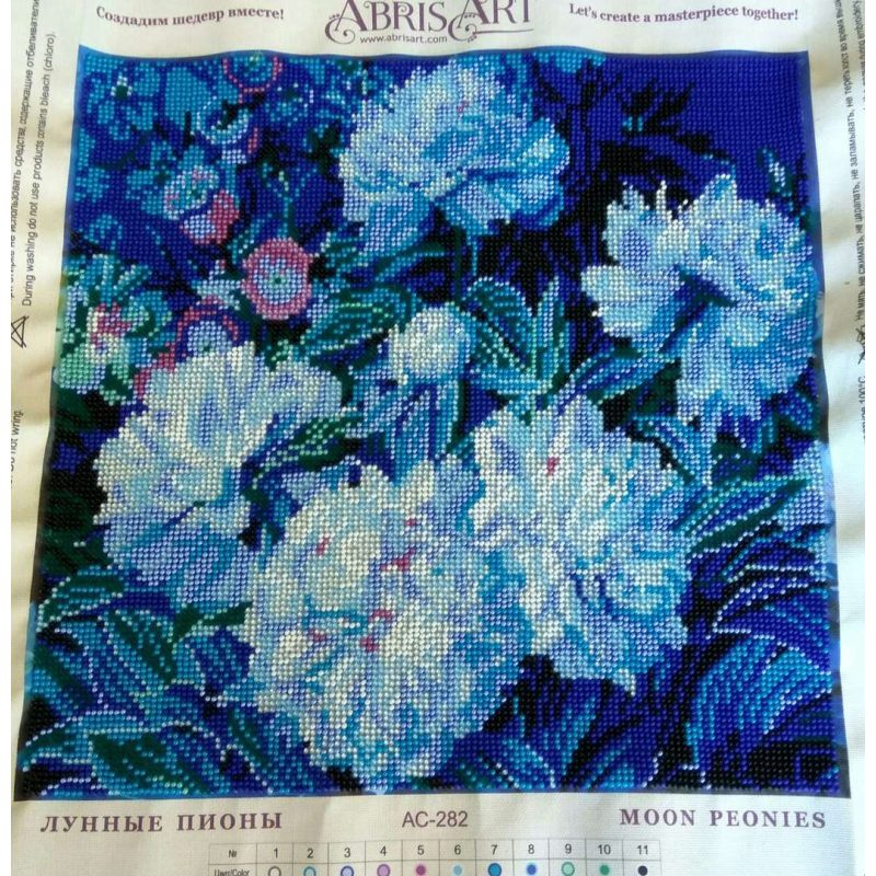 Bead Embroidery Pattern on Art Canvas "Moon peonies"