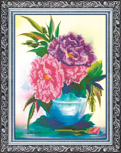 Bead Embroidery Kit on Art Canvas "Peonis"