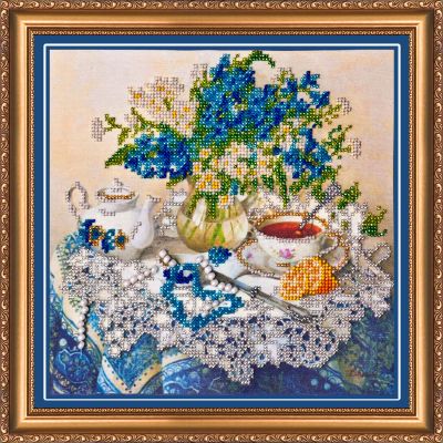Bead Embroidery Kit on Art Canvas "Forget-me-nots"