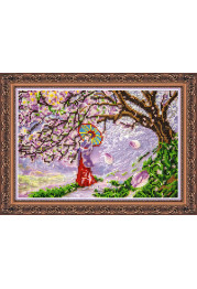 Bead Embroidery Kit on Art Canvas "Sakura"
