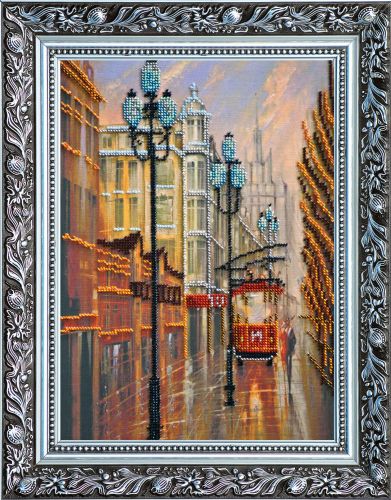 Bead Embroidery Kit on Art Canvas "Little tram"