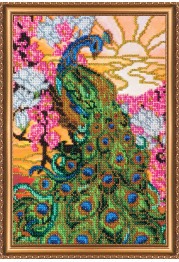 Bead Embroidery Kit on Art Canvas "Peacock"
