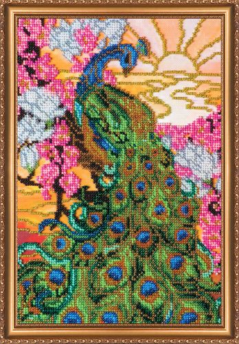 Bead Embroidery Kit on Art Canvas "Peacock"