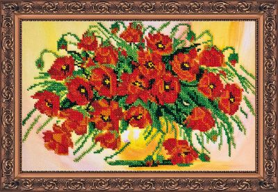 Bead Embroidery Kit on Art Canvas "Scarlet glow"