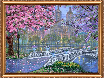Bead Embroidery Kit on Art Canvas "Spring bloom"