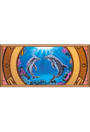 Bead Embroidery Kit on Art Canvas "Dolphins"