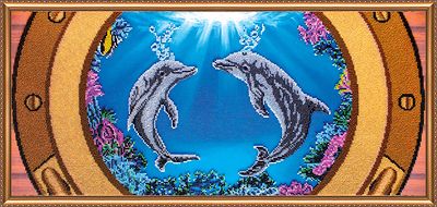 Bead Embroidery Kit on Art Canvas "Dolphins"