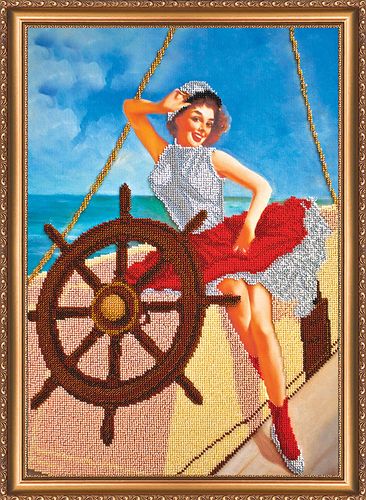 Bead Embroidery Kit on Art Canvas "Sailor girl"