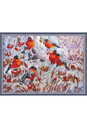 Bead Embroidery Kit on Art Canvas "Bullfinches"