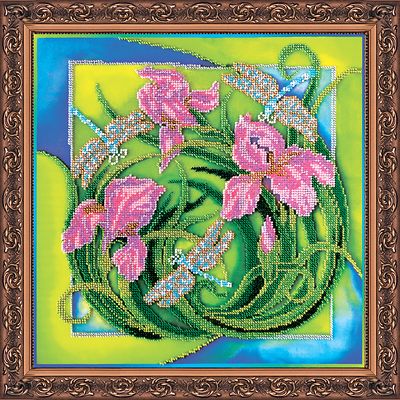 Bead Embroidery Kit on Art Canvas "Flight of dragonflies"