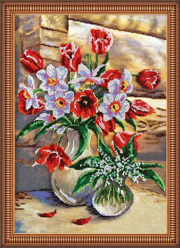 Bead Embroidery Kit on Art Canvas "Breath of Spring"