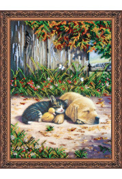 Bead Embroidery Kit on Art Canvas "Best friends"