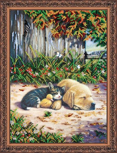 Bead Embroidery Kit on Art Canvas "Best friends"