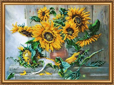 Bead Embroidery Kit on Art Canvas "Flowers of the Sun"