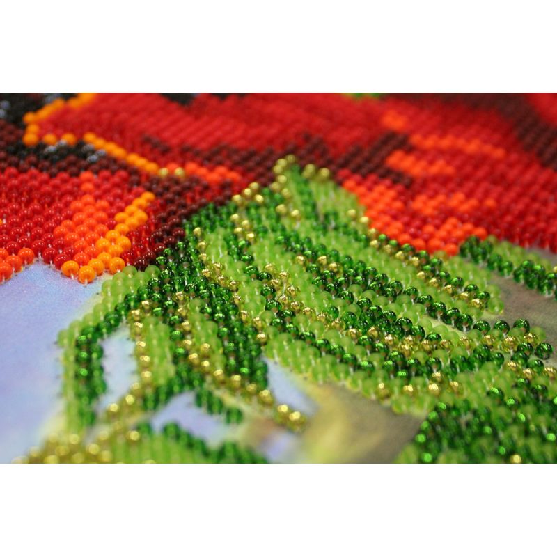 Bead Embroidery Kit on Art Canvas "Wild poppies – 3"