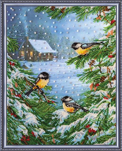Bead Embroidery Kit on Art Canvas "January bitter cold"