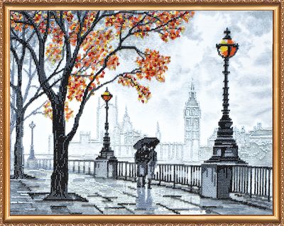 Bead Embroidery Kit on Art Canvas "Autumn embankment"