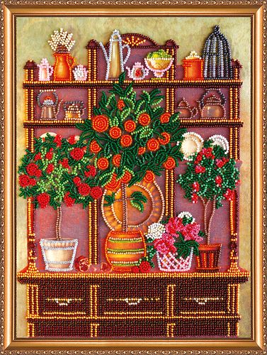 Bead Embroidery Kit on Art Canvas "Dinner room buffet"