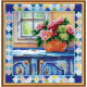 Bead Embroidery Kit on Art Canvas "Hydrangea at window"