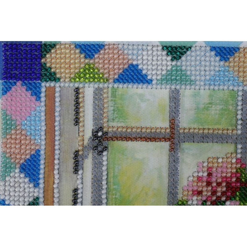 Bead Embroidery Kit on Art Canvas "Hydrangea at window"