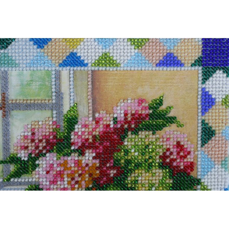 Bead Embroidery Kit on Art Canvas "Hydrangea at window"