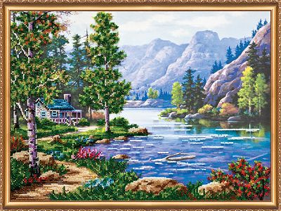 Bead Embroidery Kit on Art Canvas "Mountain morning"