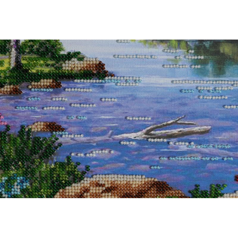 Bead Embroidery Kit on Art Canvas "Mountain morning"