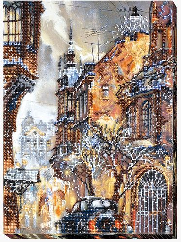 Bead Embroidery Kit on Art Canvas "December snowing"