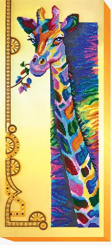Bead Embroidery Kit on Art Canvas "Rainbow giraffe"