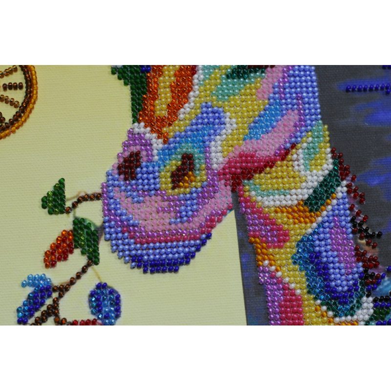 Bead Embroidery Kit on Art Canvas "Rainbow giraffe"
