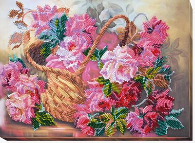 Bead Embroidery Kit on Art Canvas "Pink tenderness"