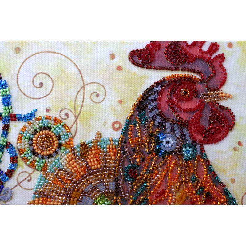 Bead Embroidery Kit on Art Canvas "Cock-a-doodle-doo!"