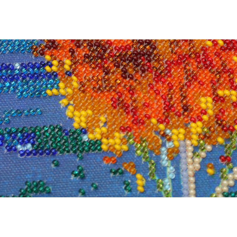 Bead Embroidery Kit on Art Canvas "Fire in sky blue - 1"