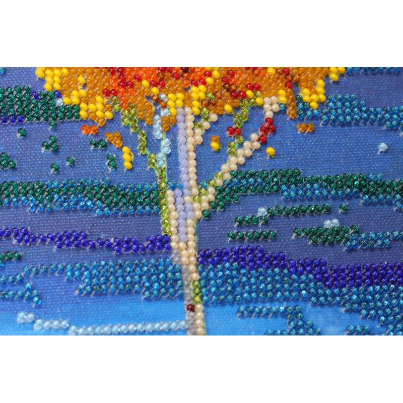 Bead Embroidery Kit on Art Canvas "Fire in sky blue - 1"