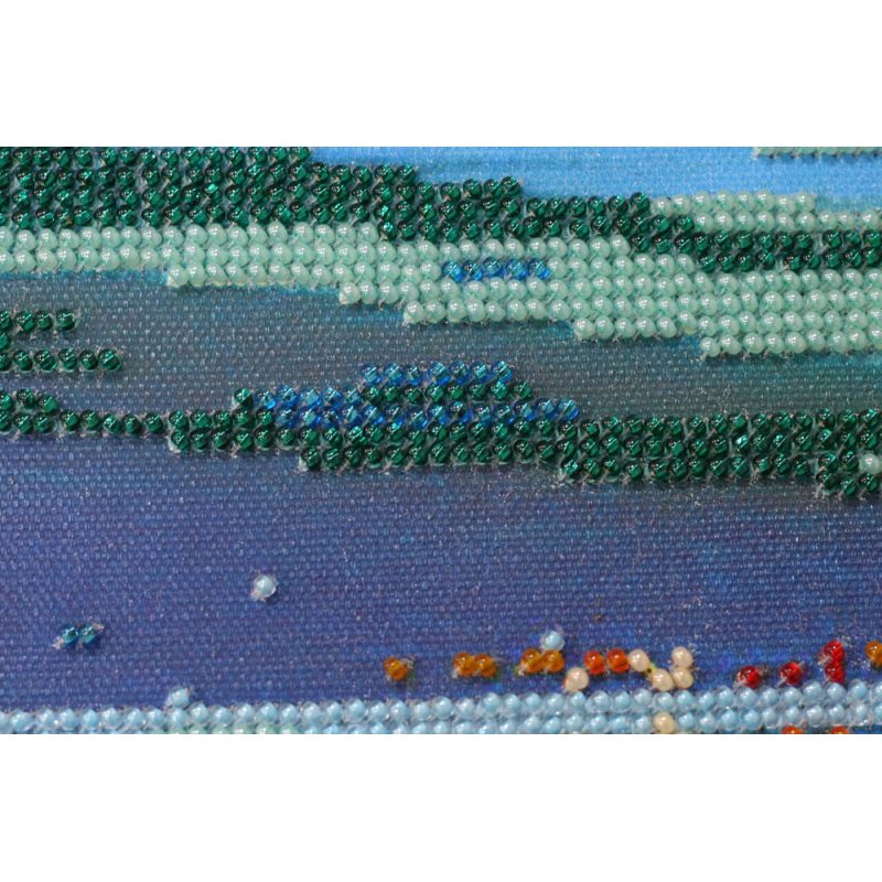 Bead Embroidery Kit on Art Canvas "Fire in sky blue - 1"