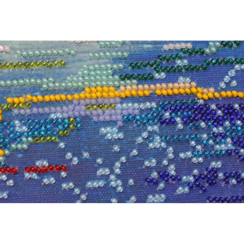 Bead Embroidery Kit on Art Canvas "Fire in sky blue - 1"