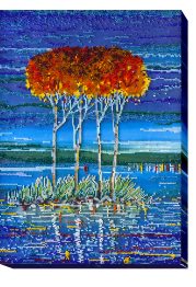 Bead Embroidery Kit on Art Canvas "Fire in sky blue - 2"