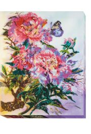Bead Embroidery Kit on Art Canvas "China peonies"
