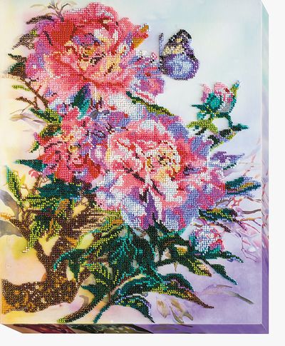 Набір для вишивання бісером на художньому полотні "Китайські півонії"