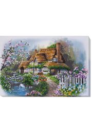 Bead Embroidery Kit on Art Canvas "House at the lake"
