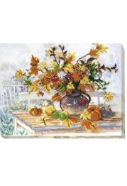 Bead Embroidery Kit on Art Canvas "Autumn bunch of flowers"