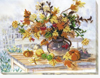 Bead Embroidery Kit on Art Canvas "Autumn bunch of flowers"