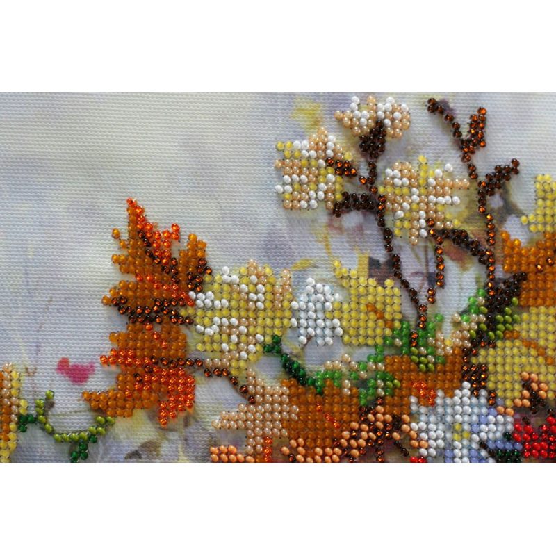 Bead Embroidery Kit on Art Canvas "Autumn bunch of flowers"