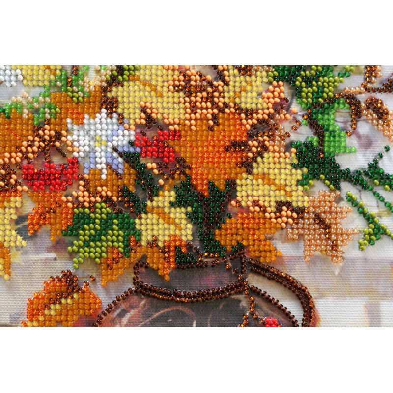 Bead Embroidery Kit on Art Canvas "Autumn bunch of flowers"