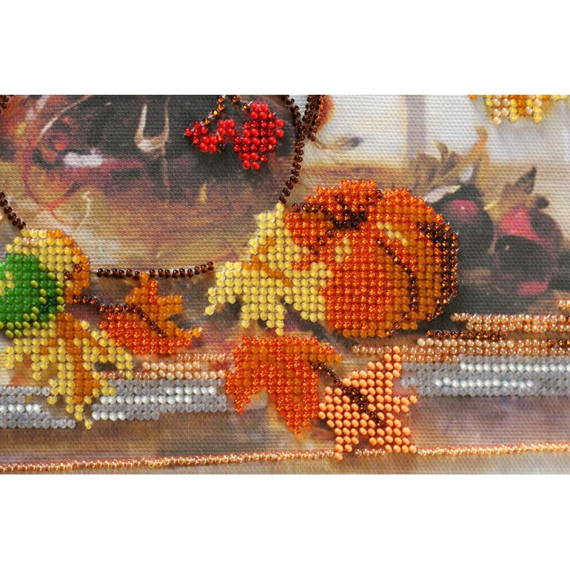 Bead Embroidery Kit on Art Canvas "Autumn bunch of flowers"