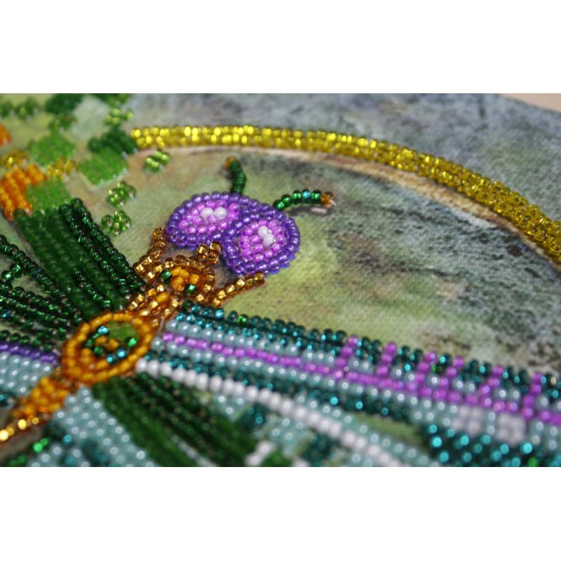 Bead Embroidery Kit on Art Canvas "Sparks over the lake"