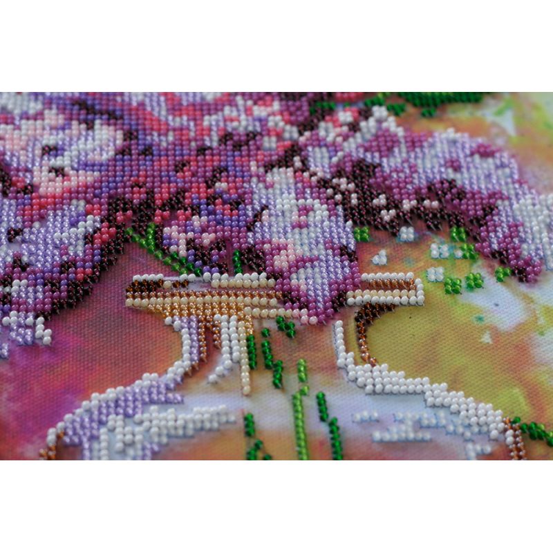 Bead Embroidery Kit on Art Canvas "Lilac still life"